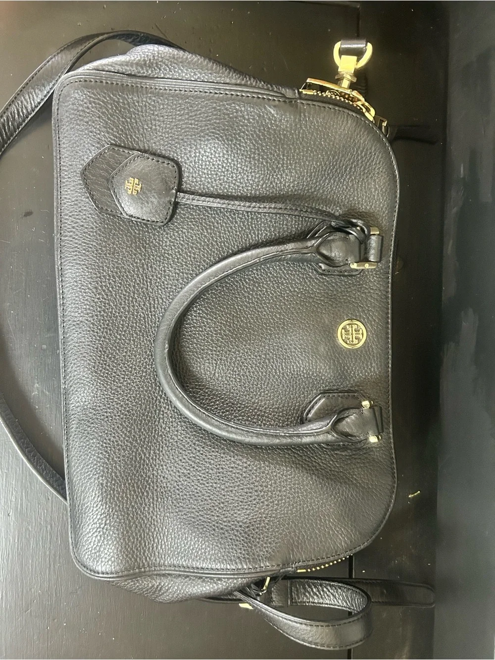Tory Burch Black Pebbled Leather Satchel crossbody mint never used